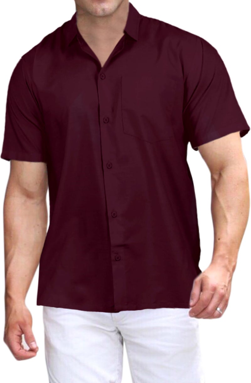 LA LEELA Mens Short Sleeve Button Down Summer Solid Shirts Casual Camp Vacation Shirt for Men Beach Business Work Shirt Tees with Pocket 4XL Maroon Plain - Image 1